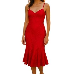 VTG 80s 90s TD4 Eletra red lace strappy maxi dress mermaid women  xsmall